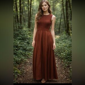 Taylor Elegant Brown Sleeveless Sweater Satin Maxi Dress‎